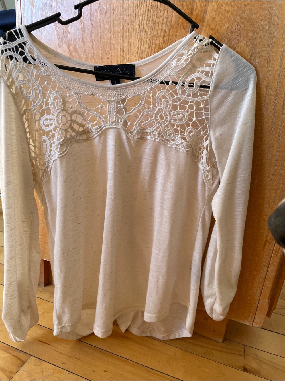 Crochet Yoke Long-Sleeve Tee - Cream